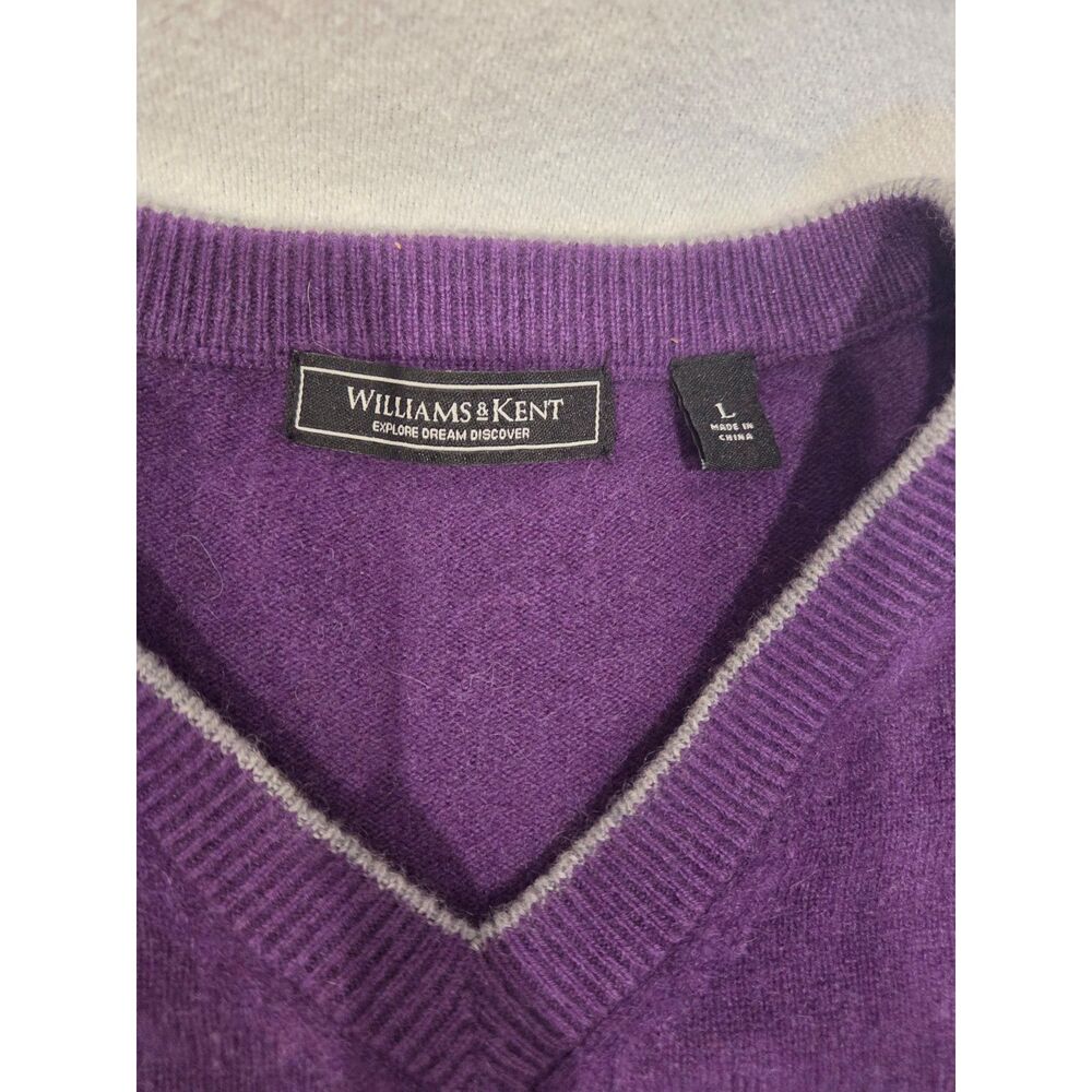 Williams & Kent Cashmere Sweater L Mens Purple V Neck Contrast Trim Luxury Knit